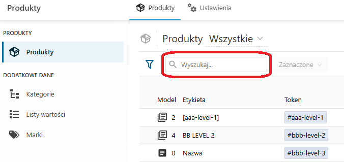 Wyszukiwanie produktu - opcja Wyszukaj