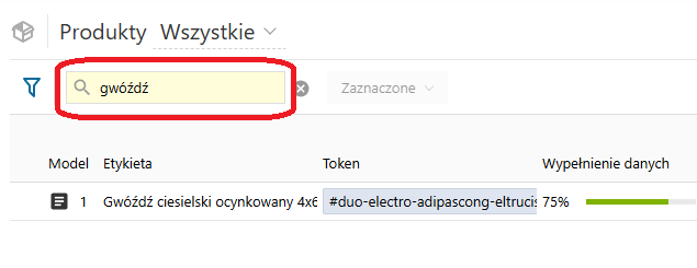 Wyszukiwanie produktu - wpisanie produktu