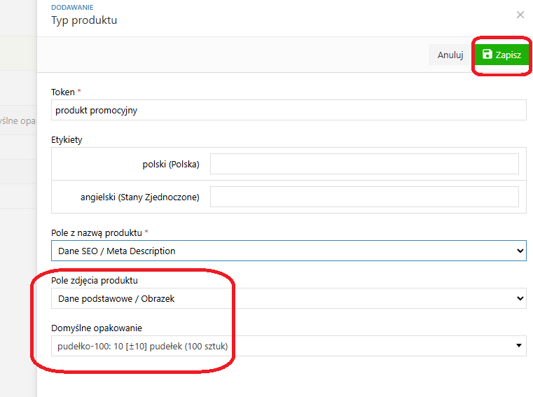 Typy produktów - opcje dodatkowe