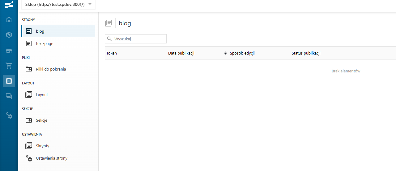 Wybór sekcji blog w CMS 