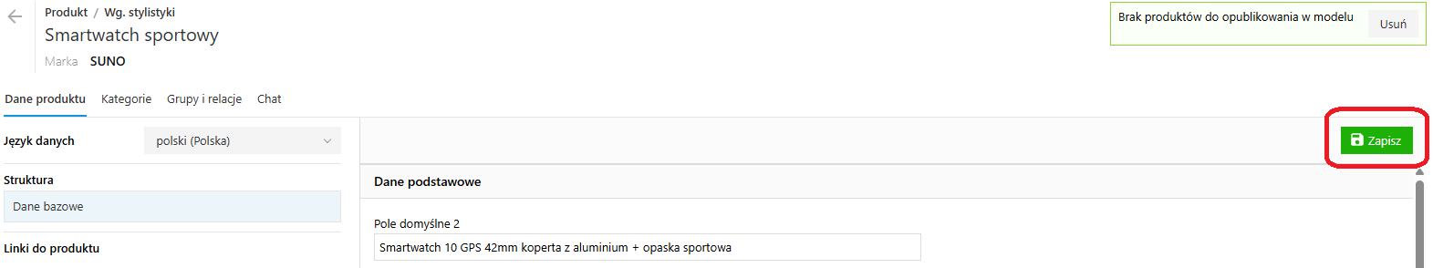 Dodawanie produktów z wariantami - zatwierdzanie danych