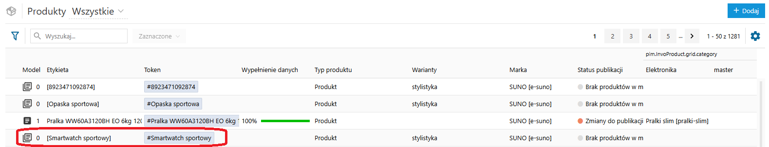 Dodawanie produktów z wariantami - lista produktów