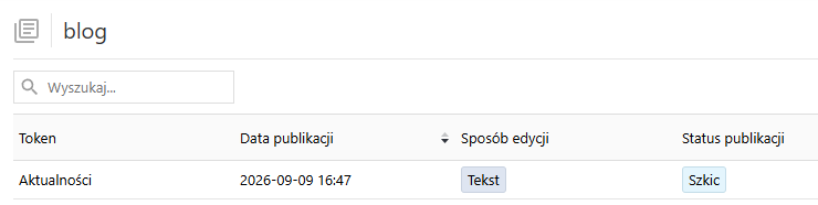 Nowo dodana strona widoczna na liście