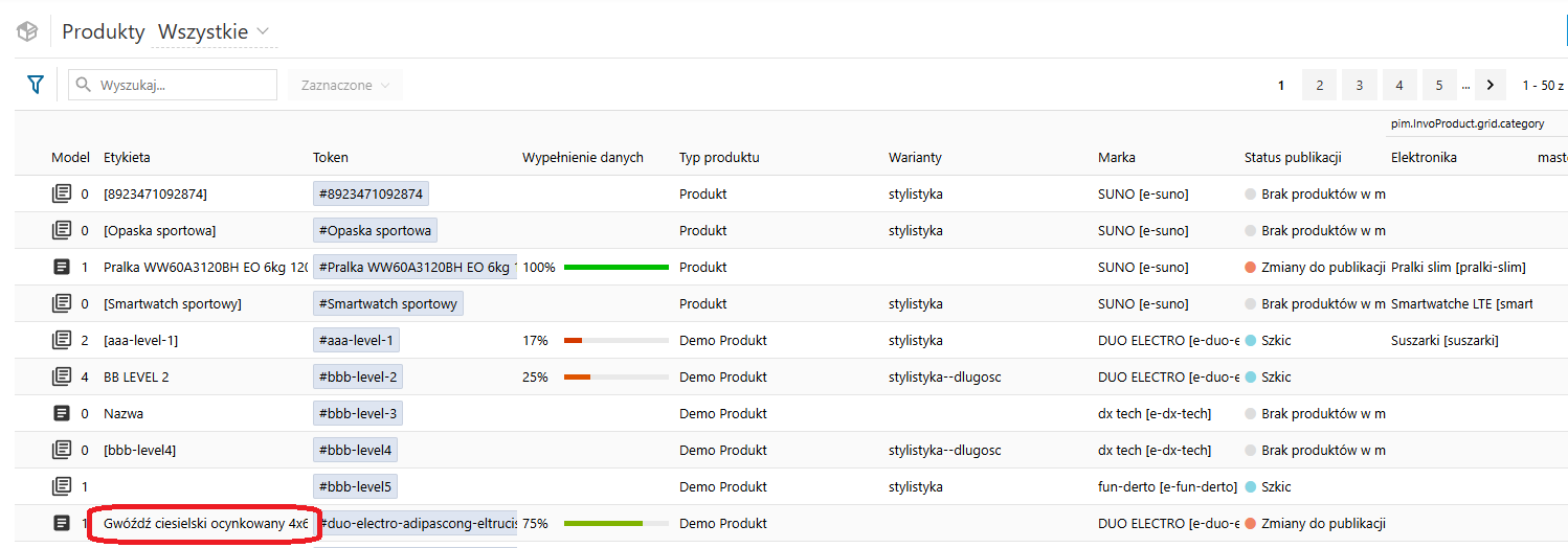 Dodawanie multimediów - wybór produktu z listy