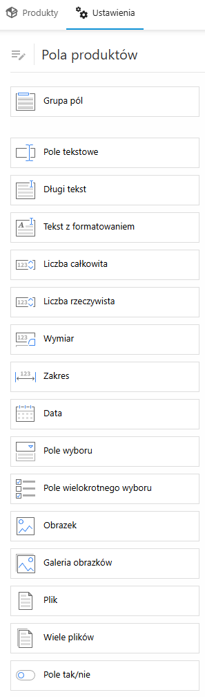 Pola produktów w PIM