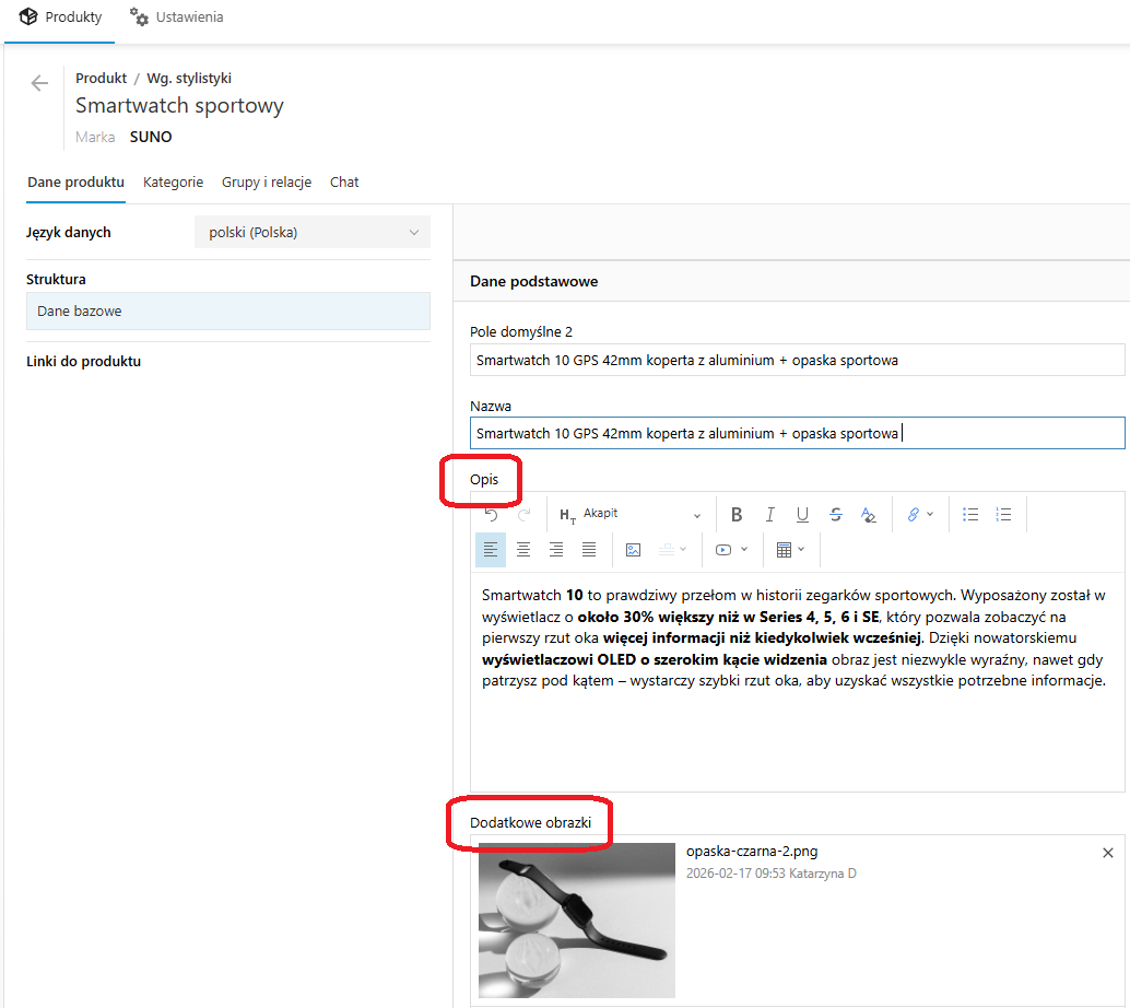 Dodawanie produktów z wariantami - opis i multimedia